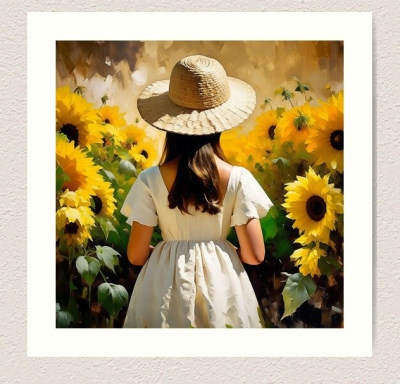 Young Girl Surrounded By Sunflowers - Art print