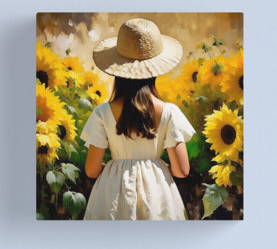 Young Girl Surrounded By Sunflowers - Canvas print