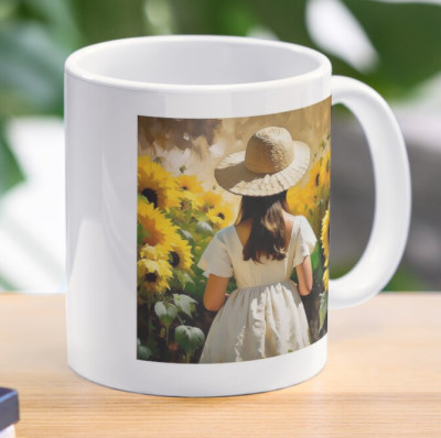 Young Girl Surrounded By Sunflowers - Classic mug