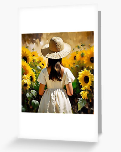 Young Girl Surrounded By Sunflowers - Greeting card