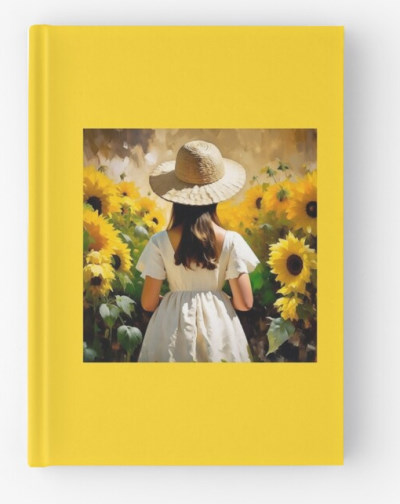 Young Girl Surrounded By Sunflowers - Hard cover journal