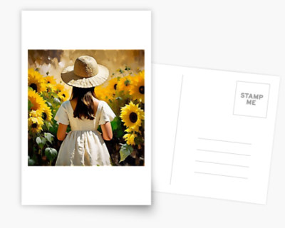 Young Girl Surrounded By Sunflowers - Post card