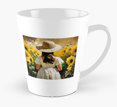 Young Girl Surrounded By Sunflowers - Tall mug
