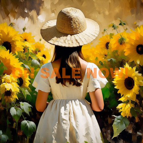 Young Girl Surrounded By Sunflowers digital print