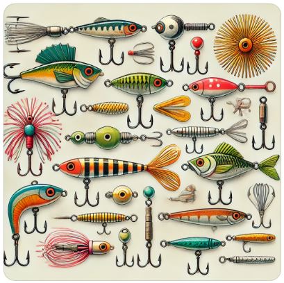 Assorted fishing lures illustration